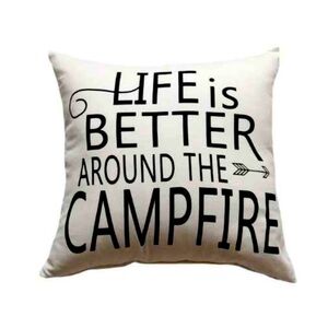 Cotton pillow with insert, 45cmx45cm, life is better around the campfire, NWTS